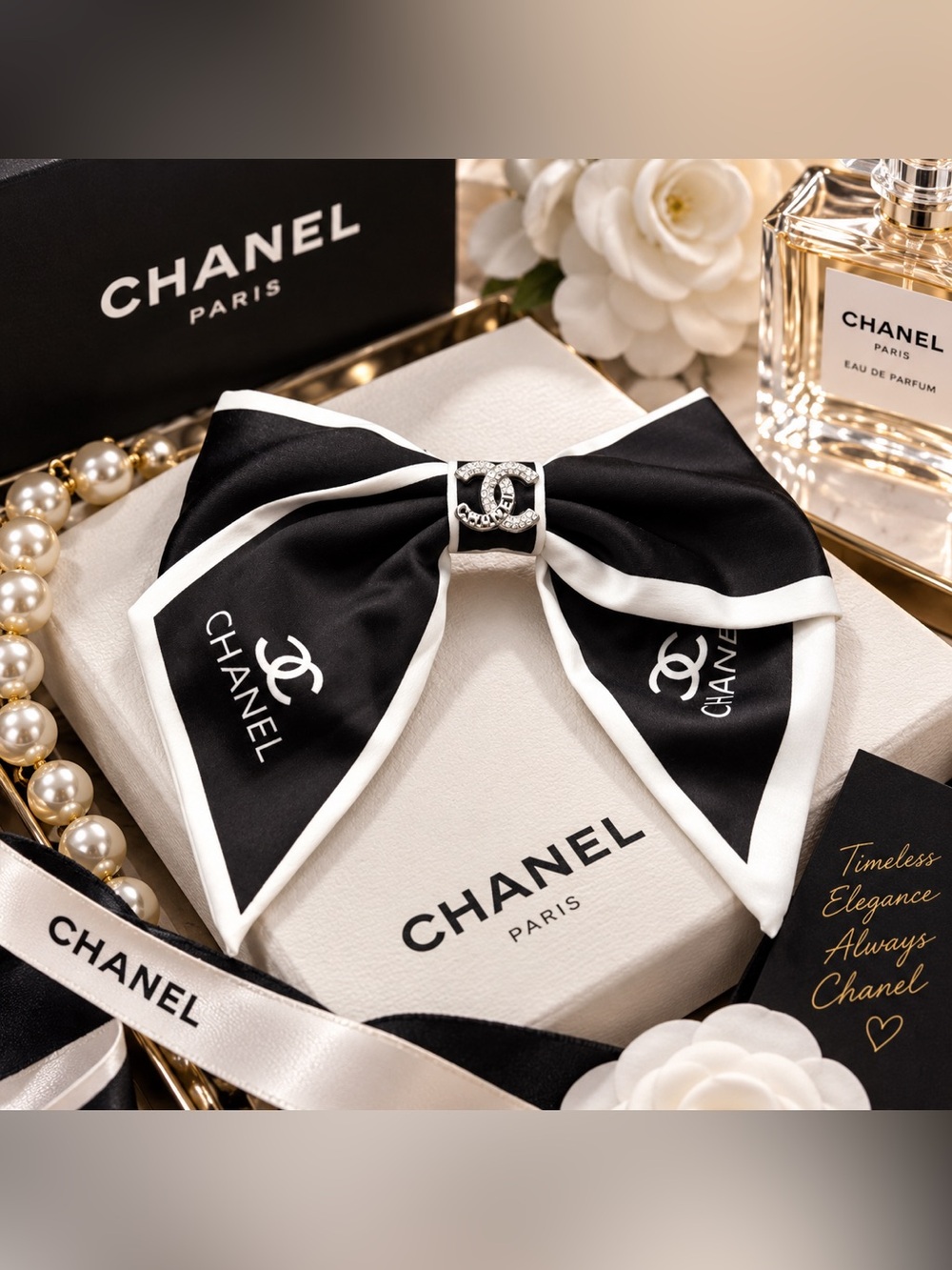 New 100% Silk Chanel Beauty Hair Bow Barrette